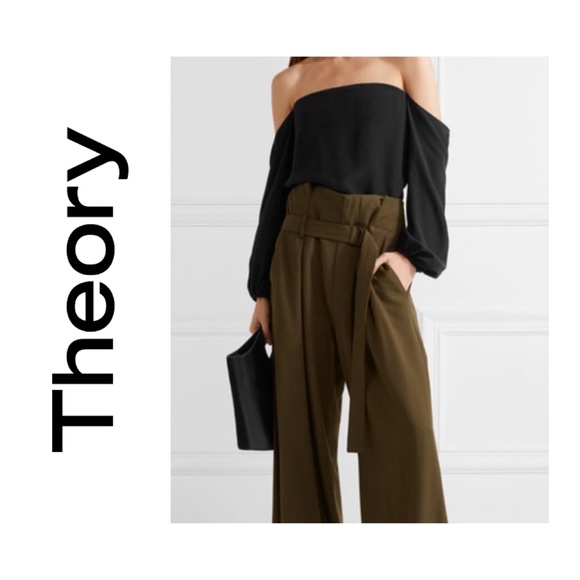 Theory Tops - THEORY {8} Black Top NWT Off-the-Shoulder Silk Laureema Mosaic